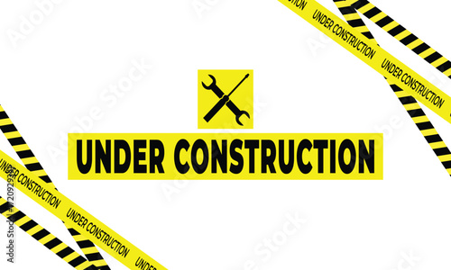 Under Construction Site Warning Yellow Black Stripes Tools Wrench Screwdriver Repair Maintenance Progress Development Improvement Website