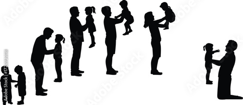 Flat Vector Illustration of Child Growth Stages, From Toddler to Adult, Showing Parenting Moments, Family Development and Bonding