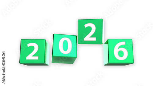 Green anodized square aluminum block with white 2026 number, 2026 anniversary