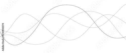Wavy thin line. Curved black line geometric pattern. Vector illustration.
