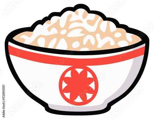 White rice bowl illustration. Editable color vector
