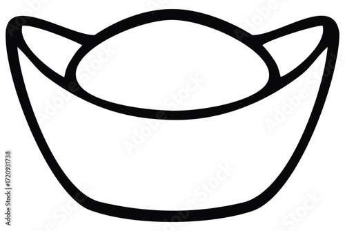 Chinese sycee gold ingot lineart. Editable color vector