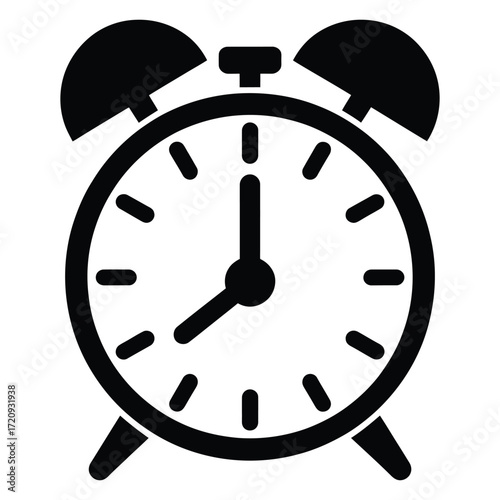 Alarm clock icon, representing wakeup, reminder, schedule, time management, and urgency in a simple and minimalist design