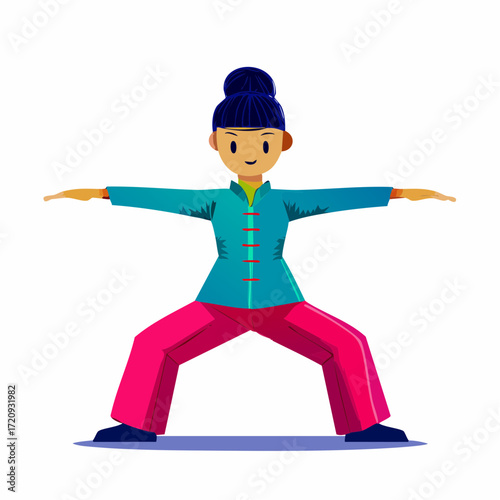 Woman practicing Tai Chi Chuan, a graceful martial art pose.