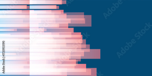 Abstract vector background with horizontal layers of gradient rectangle shapes, thick lines in soft peach, pink and blue tones. Modern geometric design for digital, decorative and creative use.