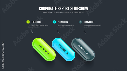 Product Report 3 Step Infographic Frame Template. Service Briefing Three Element Diagram Slide Design. Creative Plan Presentation Layout Vector Illustration.