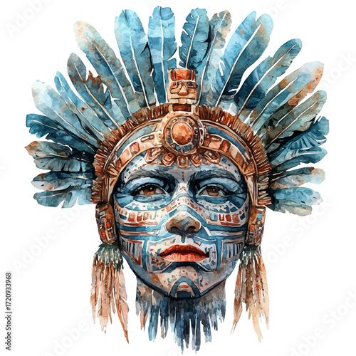 watercolor vector of Mexican Aztec Heritage, isolated on a white background.