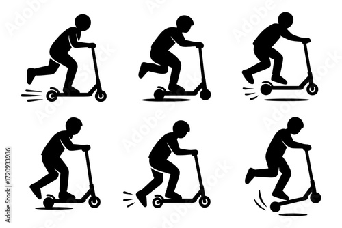 scooter tricks silhouette icons ,riding, braking, jumping
