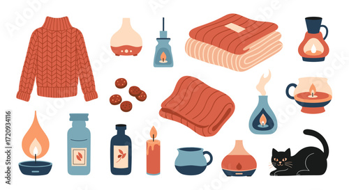 Cozy fall and winter home decor items for a warm atmosphere.