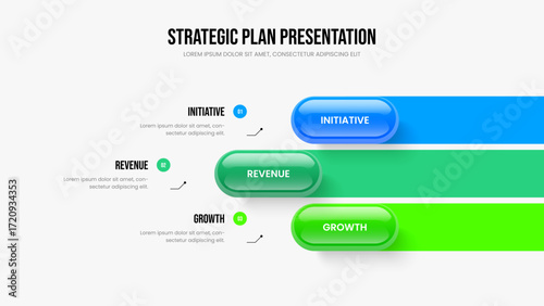 Investor Showcase 3 Step Diagram Slide Layout. Service Growth Presentation Template Vector Illustration. Enterprise Briefing Three Option Infographic Frame Design.