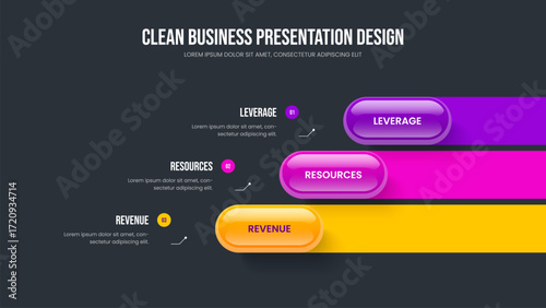 Visual Portfolio Three Step Diagram Presentation Layout. Sales Planning 3 Option Infographic Slide Design. Professional Report Frame Template Vector Illustration.