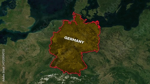 Satellite view of Germany outlined on a dark, textured background with the country name clearly visible.