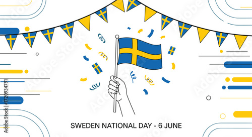 Celebrating sweden national day with flags and confetti on june sixth.