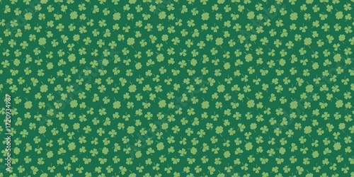 Horizontal green seamless pattern with falling leaves on a white background vector illustration shamrock or clover leaf. Irish holiday celtic St Patrick day motif seamless pattern shamrock clover leaf