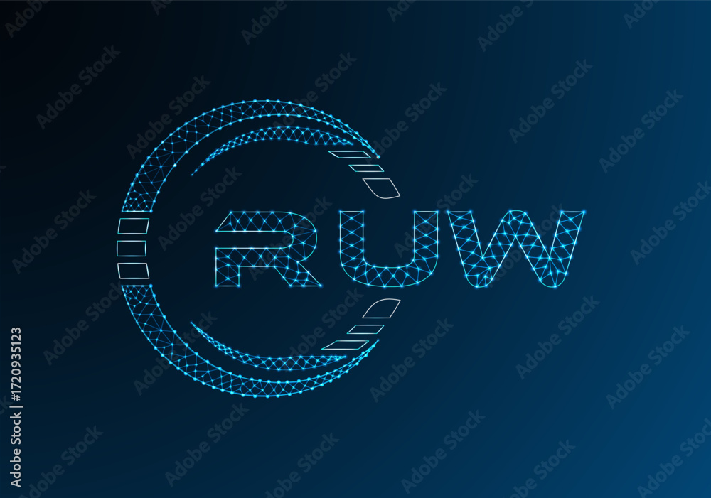 Naklejka premium RUW low poly letter logo vector design. RUW lower poly logo design. Low poly logo.