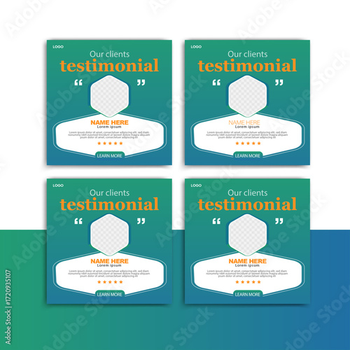 Modern corporate testimonial template for social media. Showcase customer reviews, feedback, and ratings with this professional, rounded rectangle design. Fully editable vector for business branding.	