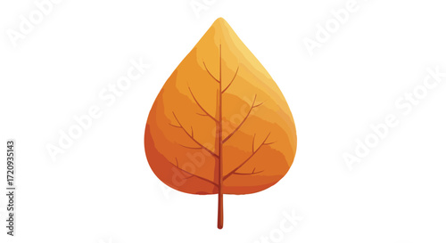 A stylized illustration of a single orange and yellow autumn leaf with visible veins, isolated on a white background.