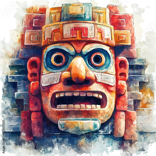 Mexican Aztec Heritage, watercolor vector, isolated on a white background.