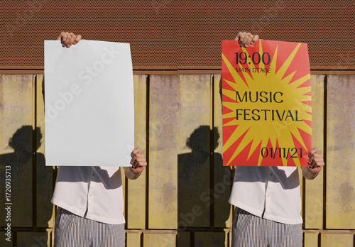 Mockup Of Man Holding Customizable A2 Poster In Front Of Face