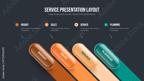 Visual Briefing 4 Option Diagram Slide Design. Creative Solution Presentation Template Vector Illustration. Investor Plan Four Step Infographic Slideshow Layout.