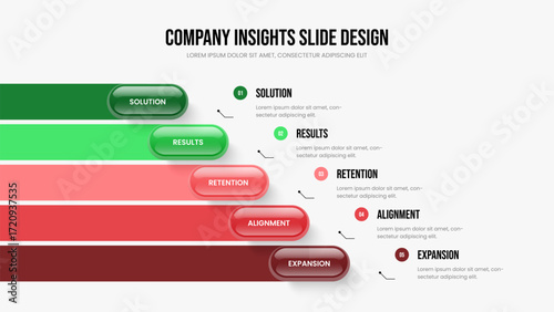 Consulting Portfolio Presentation Template Vector Illustration. Advertising Briefing Five Element Infographic Slide Layout. Creative Campaign 5 Option Diagram Frame Design.
