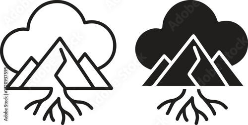 Mountain Tree Roots Icon, Nature Growth Symbol