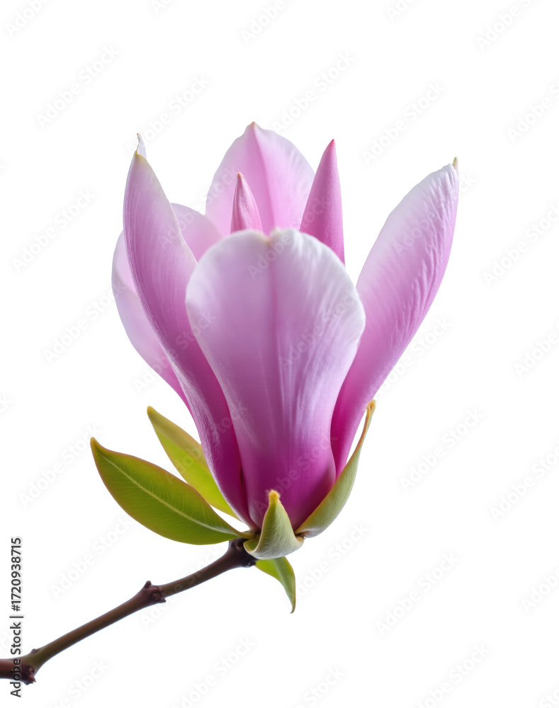Fototapeta premium Pink Magnolia Blossom with Leaves