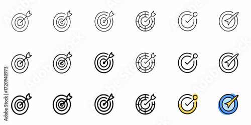 Target icons representing goals, achievement, success, and accuracy for business, marketing, and strategic planning concepts