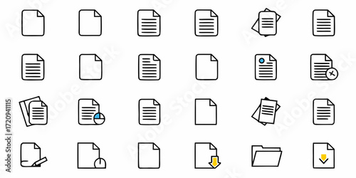 Document icons representing files, folders, and notes, perfect for business, office, and document management, available for commercial use