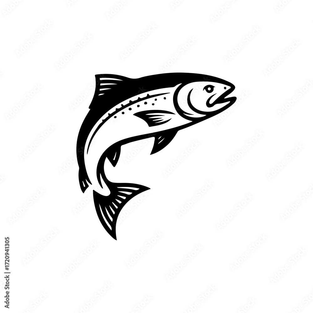 Fototapeta premium Illustration of a salmon isolated on white background. Design element for emblem, sign, poster, badge. Vector illustration