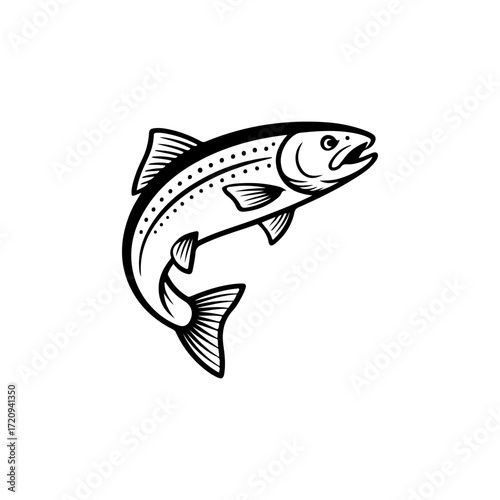 Illustration of a salmon isolated on white background. Design element for emblem, sign, poster, badge. Vector illustration