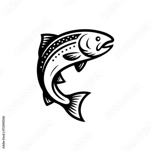 Illustration of a salmon isolated on white background. Design element for emblem, sign, poster, badge. Vector illustration