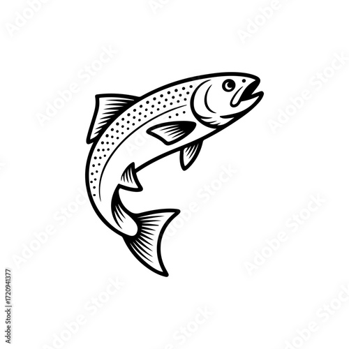 Illustration of a salmon isolated on white background. Design element for emblem, sign, poster, badge. Vector illustration