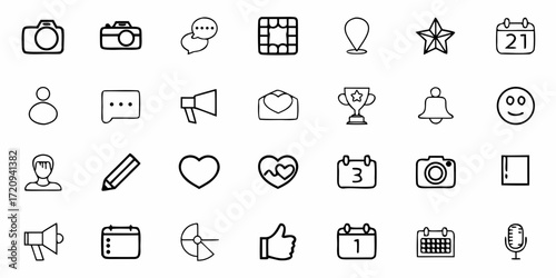 Collection of modern hand-drawn icon set perfect for web design, app interfaces, social media, and business communication, stylish and versatile
