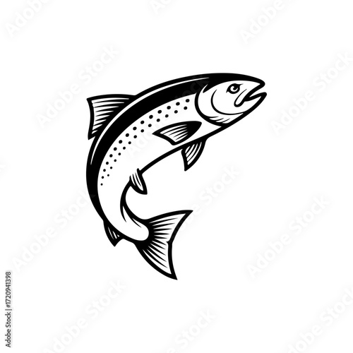Illustration of a salmon isolated on white background. Design element for emblem, sign, poster, badge. Vector illustration