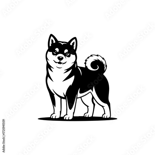 Illustration of a husky dog isolated on white background. Design element for emblem, sign, poster, badge. Vector illustration