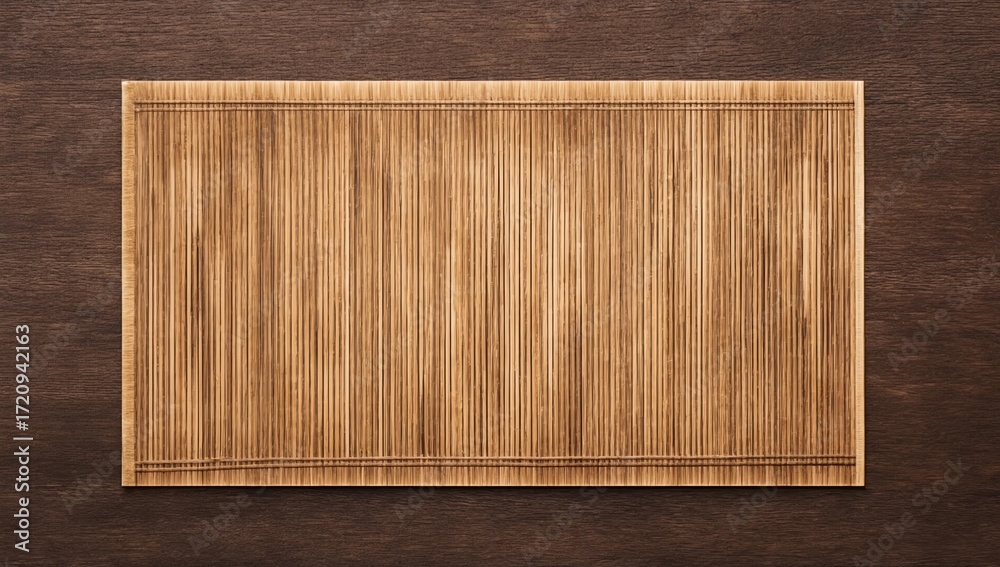Naklejka premium Empty Asian Food Background. brown Bamboo mat on wooden background top view with copy space flat lay 
