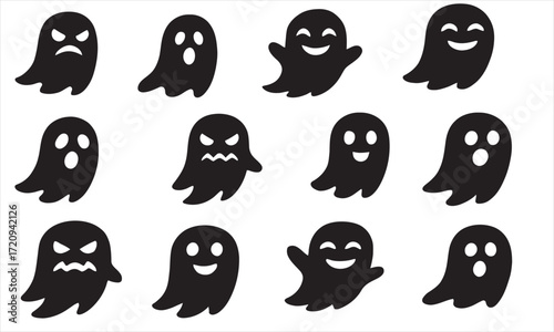 Halloween Ghost Characters Silhouette Vector Set