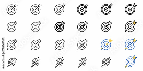 Targets and arrows hitting the bullseye, multiple design variations perfect for business goals and success concepts