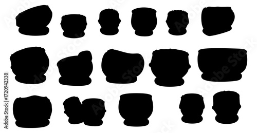 Rough Artistic Ink Flowerpot Silhouette Shape Collection Isolated on White