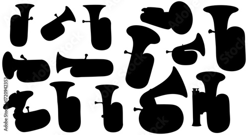 Minimalist Silhouette Tuba Musical Instrument Shape Collection Creative Arrangement