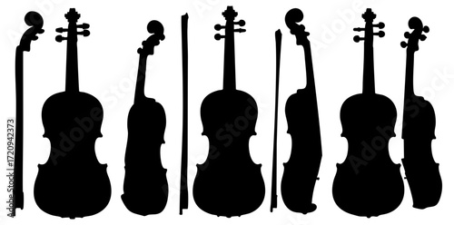 Detailed Silhouette of Violin and Bow Musical Instrument Art Collection