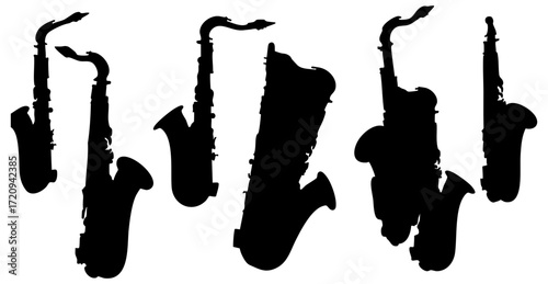 Grunge Artistic Black Saxophone Musical Instrument Silhouette Shape Collection