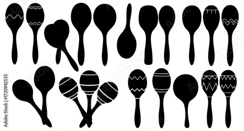 Handdrawn Black Silhouette Maraca Rattle Instrument Music Element Collection
