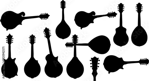 Detailed Silhouette Variety of Mandolin Stringed Instrument Musical Icon Collection