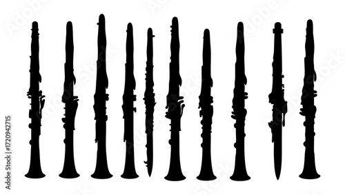 Silhouette Collection Clarinet Instrument Detailed Musical Wind Instrument Collection