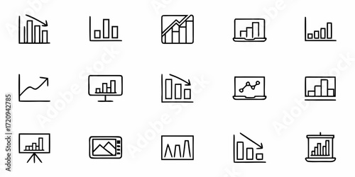 Dynamic line graphs and bar charts illustrating business data analysis, performance trends, and financial growth insights for reports.