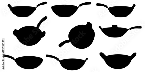 Black Silhouette Various Wok Shape Utensil for Asian Cooking Cuisine