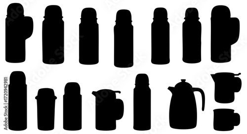 Silhouette Assorted Thermos Flask Collection Beverage Container Drinkware Icon Set