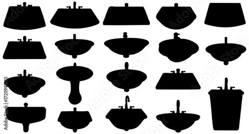 Black Silhouette Various Shapes Sink Collection Bathroom Interior Equipment